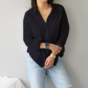 TITAME chemises Blouses femmes mode décontracté hauts femme col rabattu blanc ample à manches longues Blouse Ol Style chemise Simple haut