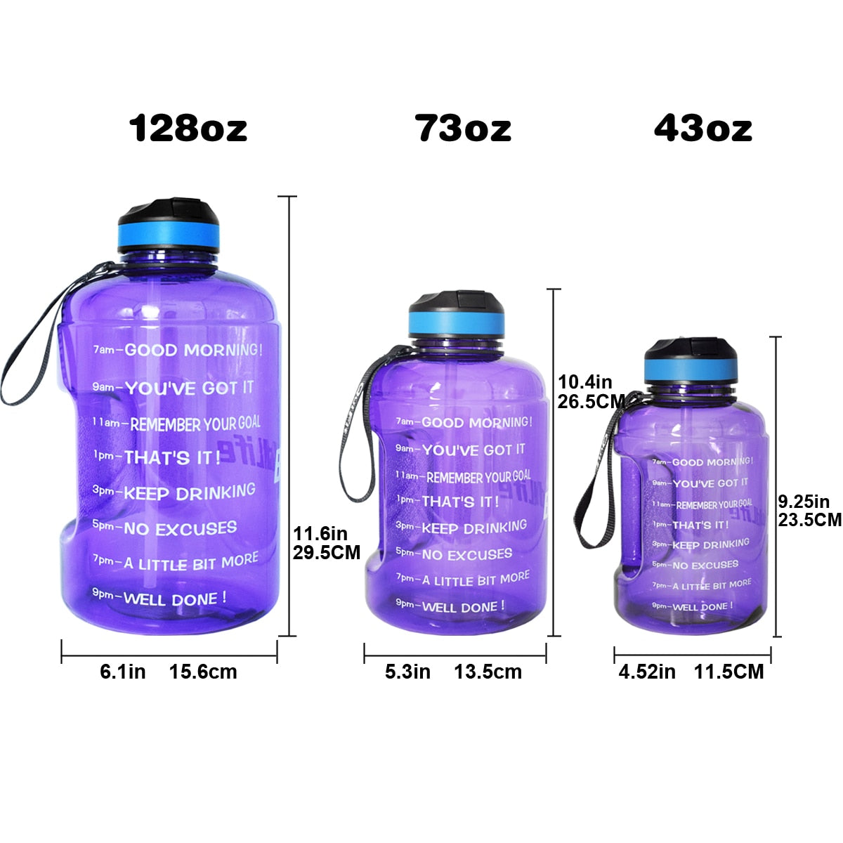 QuiFit 3.78L 2.2L 1.3L 128oz Gallon Water Bottle with Straw Clear Plastic Drinking Bottles GYM Tool Jug BPA Free Sports Cup