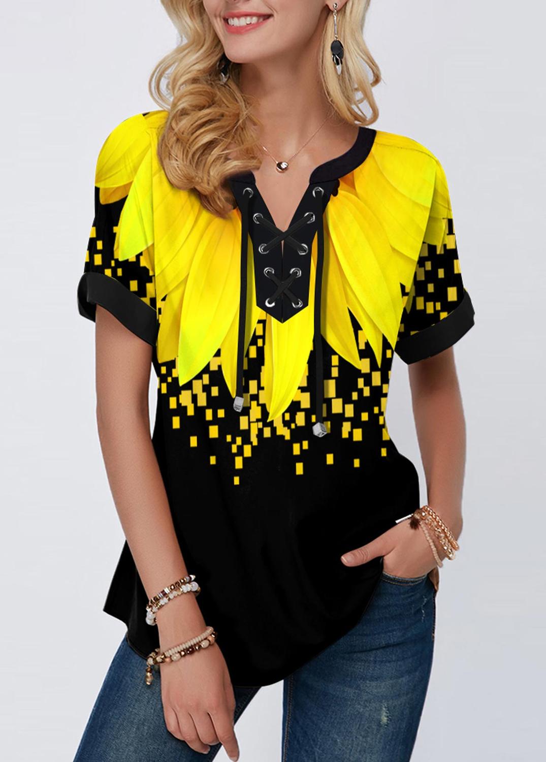 Plus Size 4xl 5x Pullovers Blouse shirt Boho Print Lace Splice Women's Tops V-neck Loose 2020 Casual Summer New Female Tee Shirt