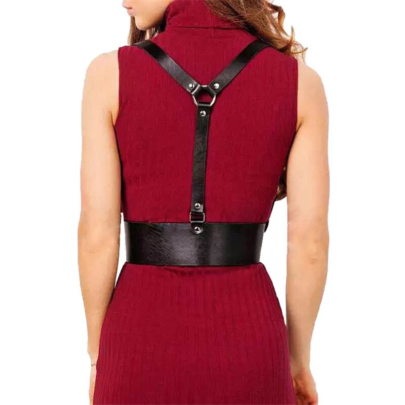 HATCYGGO Women Leather Body Harness Punk Female Body Bondage Chest Belts Lingerie Strap Wide Belt Cummerbund Black Harness Slim Body