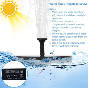 Solar Powered Fountain Garden Pool Pond Decoration Solar Panel Floating Fountain Water Pump Outdoor Bird Bath Fountain