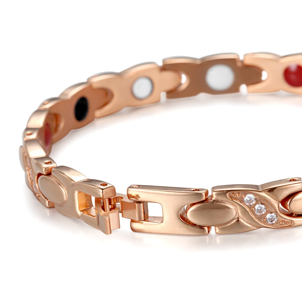RainSo Stainless Steel Magnetic Women Bracelets Fashion Therapy Jewelry Gold Link Chain with Bio Elements Charm Bracelet Gift