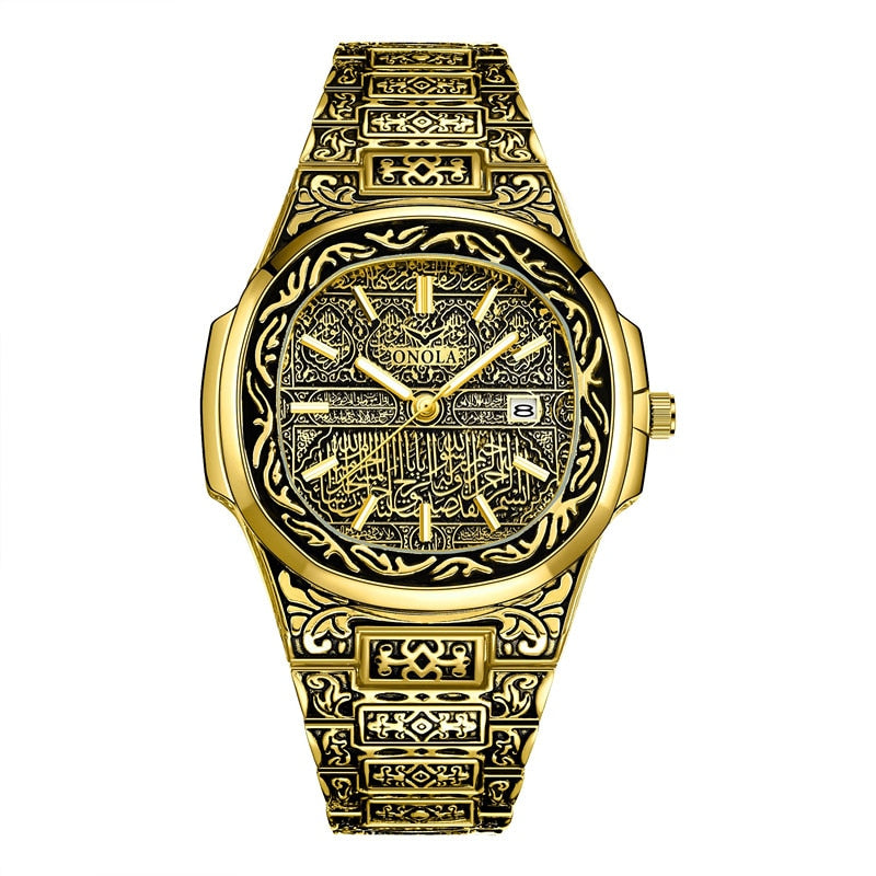 Mode montre à quartz hommes marque ONOLA luxe rétro or acier inoxydable montre hommes or hommes montre reloj hombre