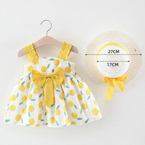 Melario Baby Girls Dresses With Hat 2pcs Clothes Sets Kids Clothes Baby Sleeveless Birthday Party Princess Dress Print Floral