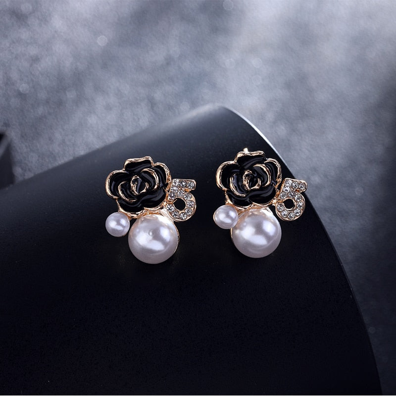 Fashion Full Rhinestone Letter Earrings Flower Pearl Party Earring For Woman Gift