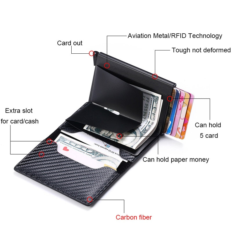 DIENQI Carbon Fiber Card Holder Wallets Men Brand Rfid Black Magic Trifold Leather Slim Mini Wallet Small Money Bag Male Purses