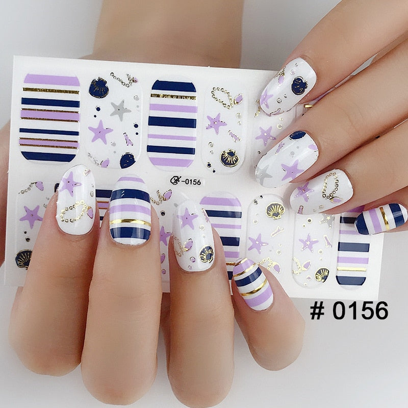 Fashion 31 Designs 3D Full Cover Nail Sticker Waterproof Self-adhesive Nail Art Manicure DIY Decoration Glitter Nail Wraps 2019
