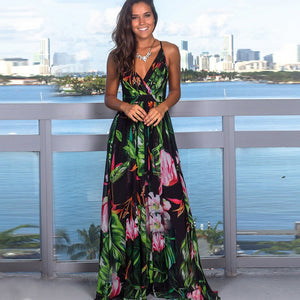Floral Maxi Dresses for Women Summer 2021 Green V Neck Sleeveless Casual Halter Sundresses Women Party Beach Sexy Dress