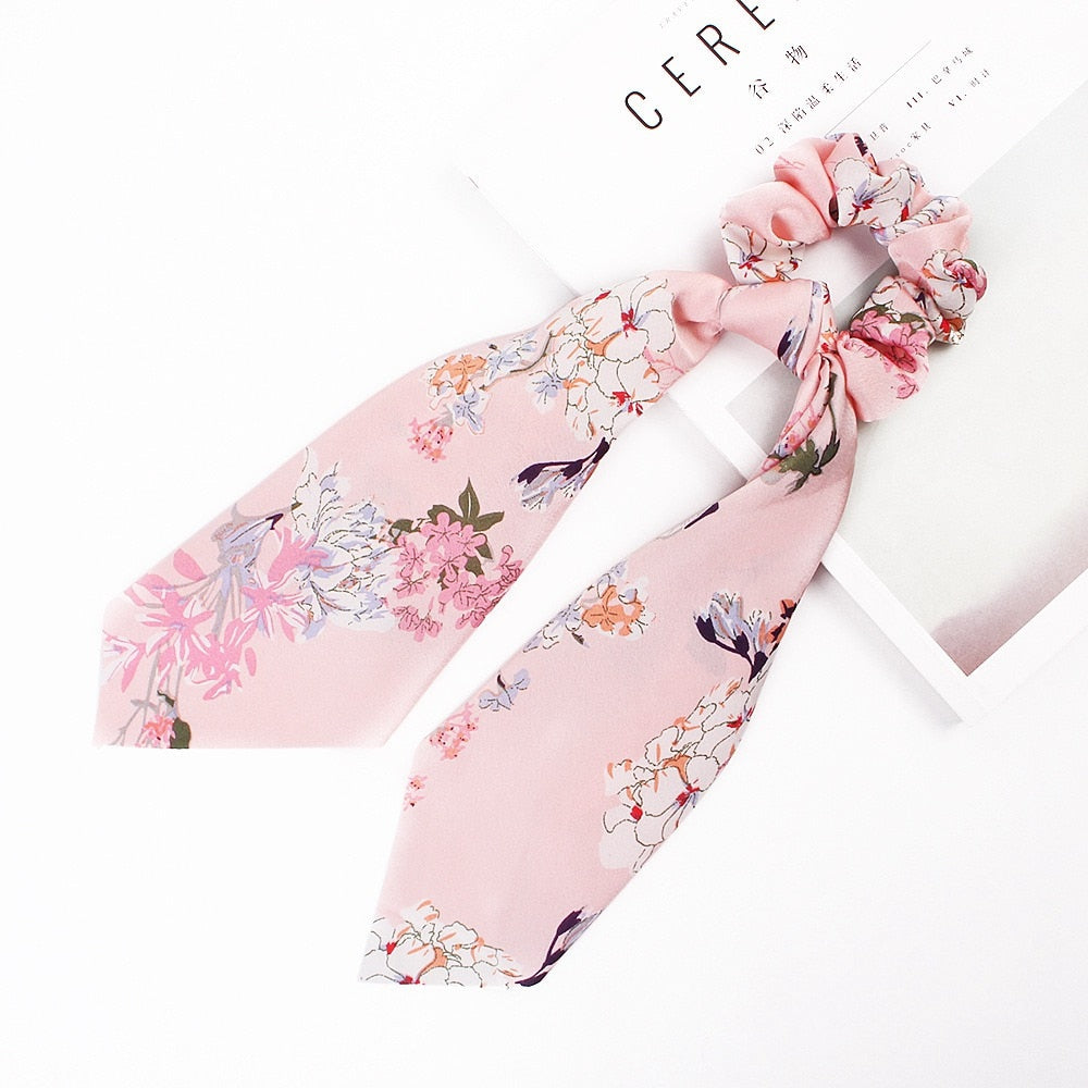 Floral Satin Scrunchies Women Elastic Hair Bands Ties Scarf Woman Scrunchy Hairbands Turban Head Wrap Hair Accessories Headwear