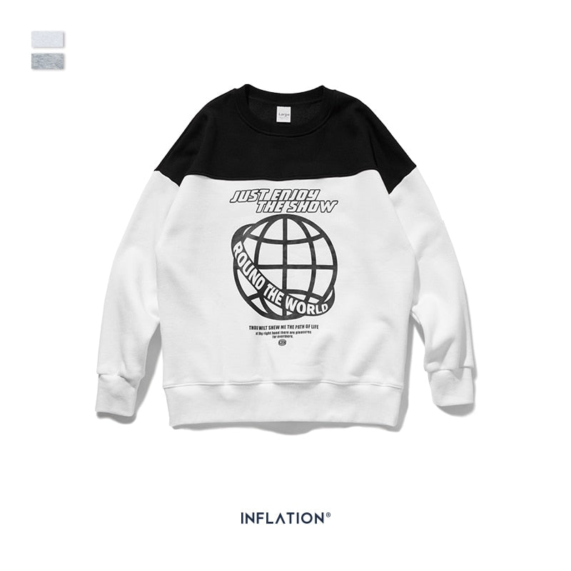 INFLATION 2020 FW Men Sweatshirt Fashion Hip Hop Male Sweatshirt With Earth Print Oversized Thick Fleece Couple Sweatshirt 9639W