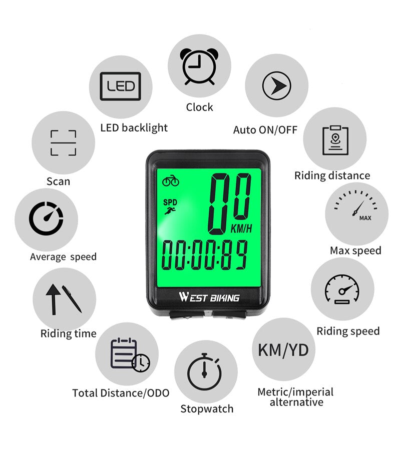 WEST BIKING Bicycle Computer Wireless Wired Cycling Computer Bicycle Speedometer LED Digital Rate Road MTB Bike Stopwatch