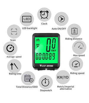 WEST BIKING Bicycle Computer Wireless Wired Cycling Computer Bicycle Speedometer LED Digital Rate Road MTB Bike Stopwatch