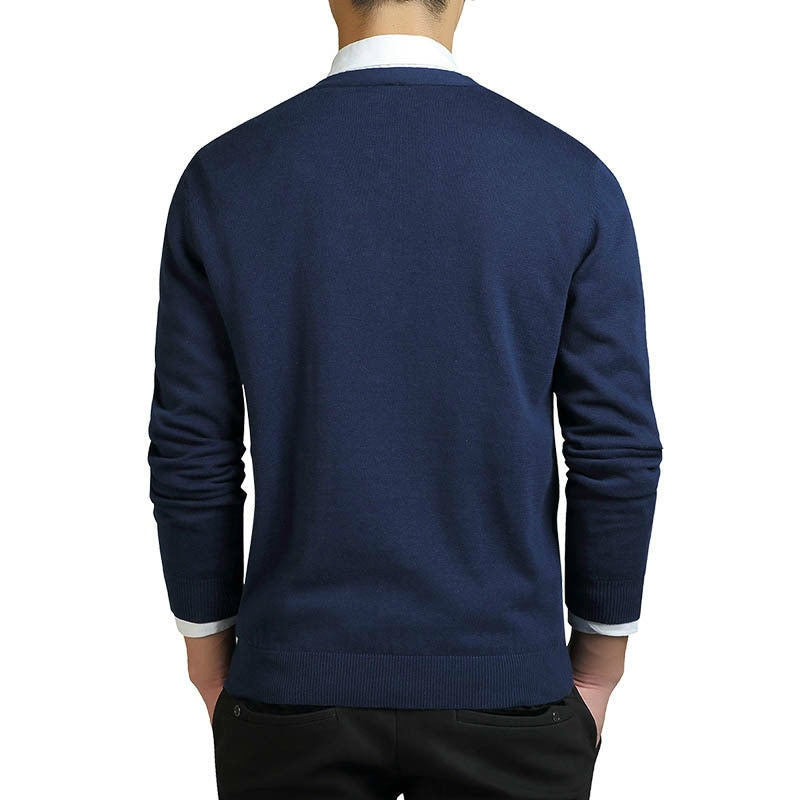 Grey Cardigans Men Cotton Sweater Long Sleeve Mens V-Neck Sweaters Loose Solid Button Tops Fit Knitting Casual Style Clothing