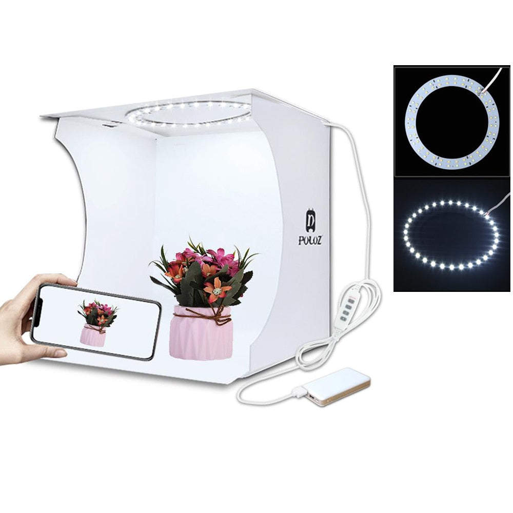 Mini anneau Lightbox pliant Portable Photo Studio boîte photographie Softbox boîte à lumière Studio tir tente boîte Kit avec 6 décors
