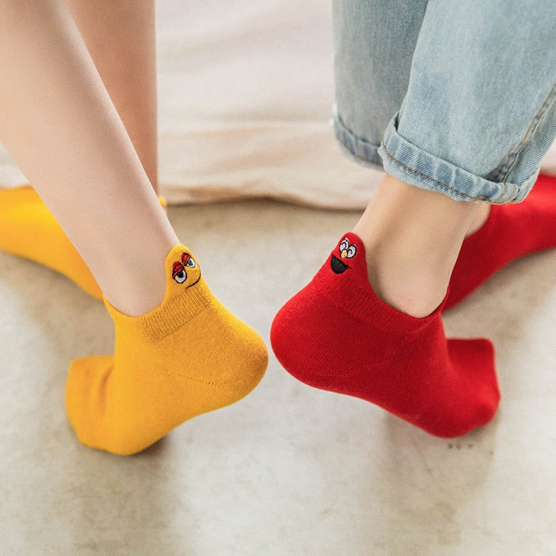Size 35-42 Kawaii Women Socks Happy Fashion Ankle Funny Socks Women Cotton Embroidered Expression Candy Color 1 Pair