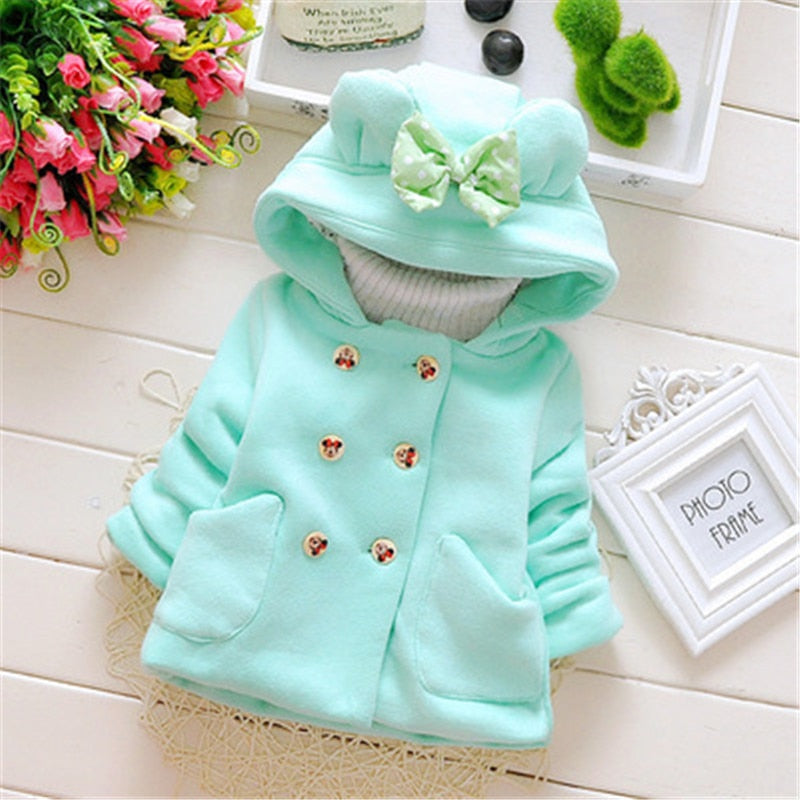 Infantile bébé filles décontracté épaississement laine manteaux pour enfants à capuche chemise bow poche vêtements d'extérieur pour fille vestes vêtements