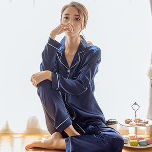 Sleepwear Women's Faux Silk Satin Pajamas Set Nightwear Long Sleeve Pajamas Home Clothes Set For women Sleeping Shirt Home Wear