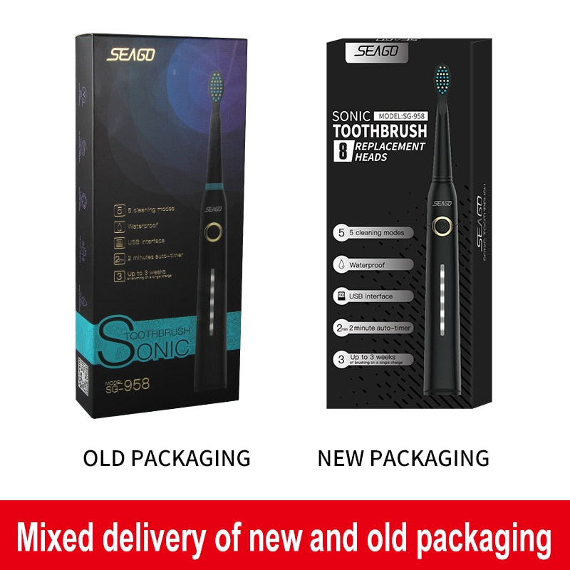 Seago Sonic Electric Toothbrush Tooth brush USB Rechargeable adult Waterproof Ultrasonic automatic 5 Mode with Travel case