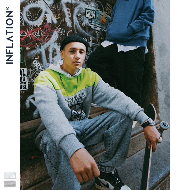 INFLATION 2020 FW Men Sweatshirt Fashion Hip Hop Male Sweatshirt With Earth Print Oversized Thick Fleece Couple Sweatshirt 9639W
