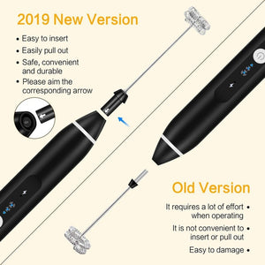 3-Speeds Egg Beater Coffee Milk Drink Whisk Mixer Heads Eggbeater Frother Stirrer USB Rechargeable Handheld Food Blender Whisk