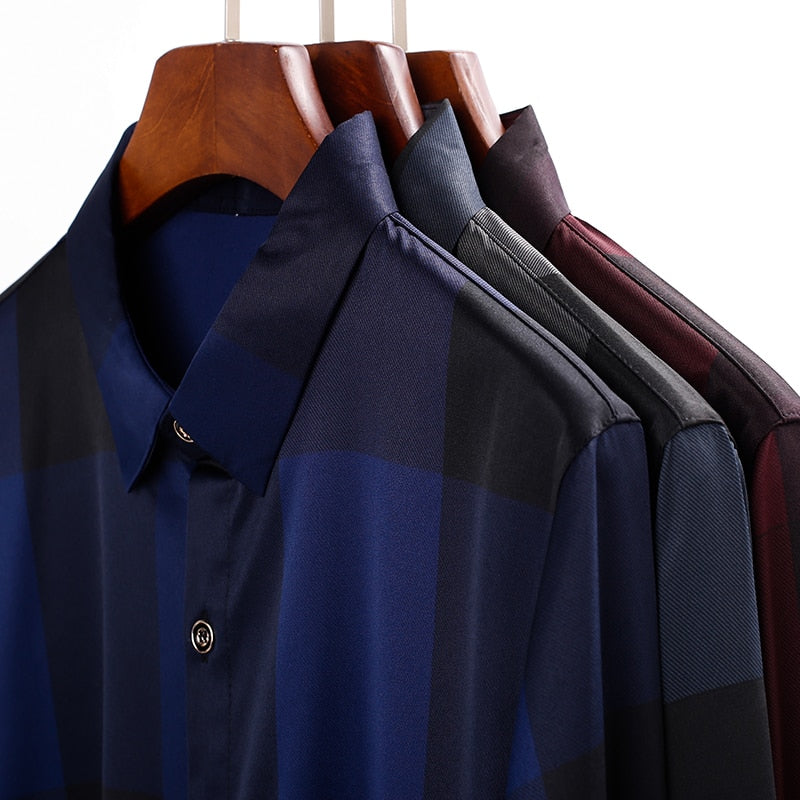2020 Brand Casual Luxury Plaid Long Sleeve Slim Fit Men Shirt Streetwear Social Dress Autumn Shirts Mens Fashions Jersey 92339