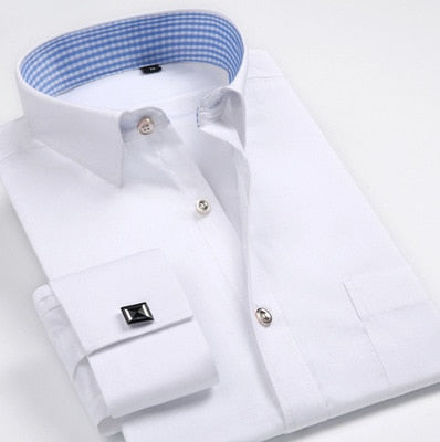 French Mens Tuxedo Shirts With Cufflink Yellow Slim Fit Plus Size Luxury Wedding Business Stylish High Quality