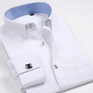 French Mens Tuxedo Shirts With Cufflink Yellow Slim Fit Plus Size Luxury Wedding Business Stylish High Quality