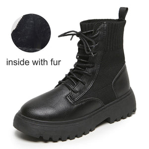 PU Platform Shoes Woman Snow Boots Ladies Booties Woman 2020 Women's Ankle Boots Short Plush Female Shoes For Women's Heel Boot