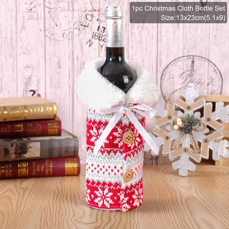 Christmas Wine Bottle Cover Merry Christmas Decor For Home 2020 Natal Noel Christmas Table Decor Xmas Gift Happy New Year 2021