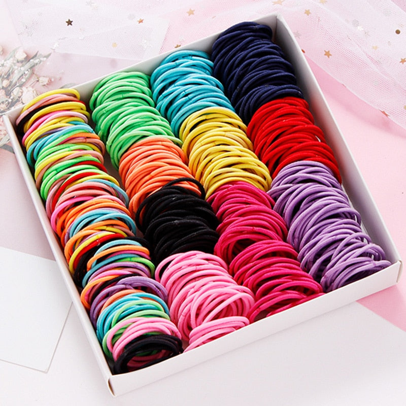 100PCS/Set Girls Candy Colors Nylon Elastic Hair Bands Children Rubber Band Headband Scrunchie Fashion Hair Accessories