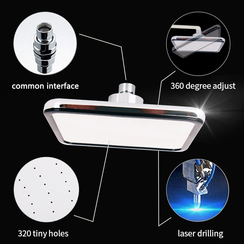 ZhangJi Square 8'' Stainless Steel Panel Top Rainfall Spray Shower Head High Pressure Water Saving Nozzle Handhold ABS Chrome