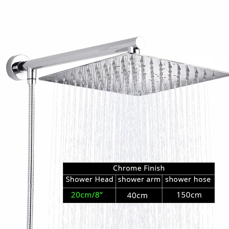 Rozin Black Ultrathin Rainfall Shower Head Wall Mounted Shower Arm Bracket Bar 150cm Shower Hose Bathroom Faucet Set