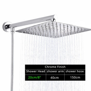 Rozin Black Ultrathin Rainfall Shower Head Wall Mounted Shower Arm Bracket Bar 150cm Shower Hose Bathroom Faucet Set