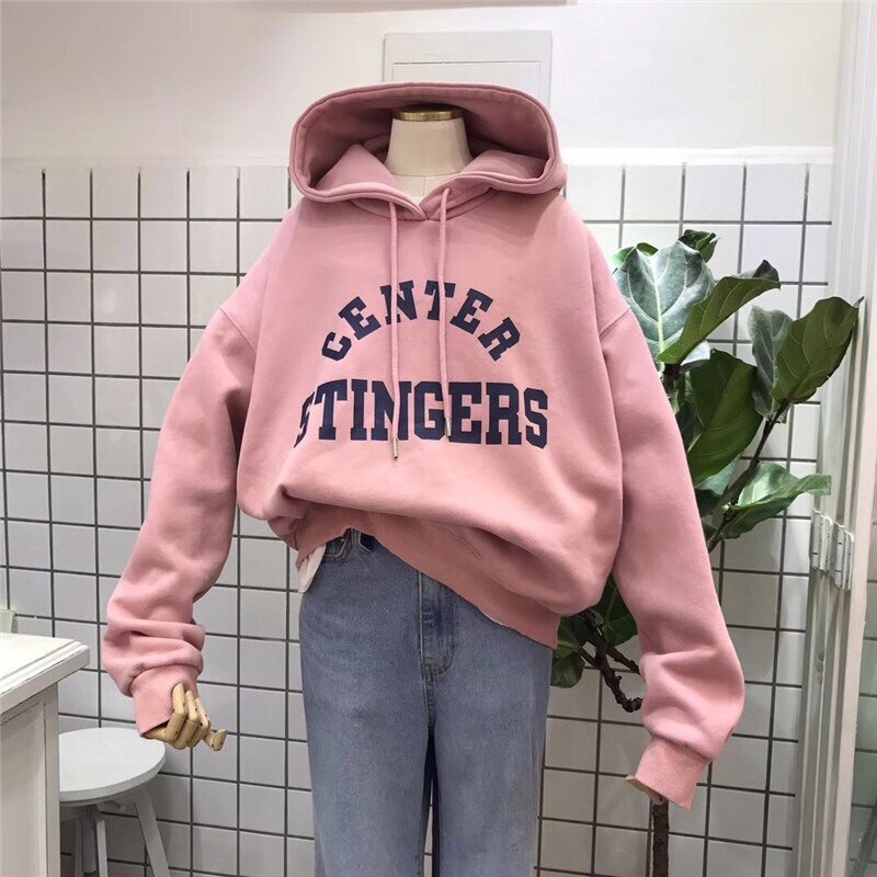 Women Leisure Letter Printed Hoodies Harajuku Sweatshirt Kawaii Korean Style Oversized Women Hoodies Winter Plus Size Female Pul