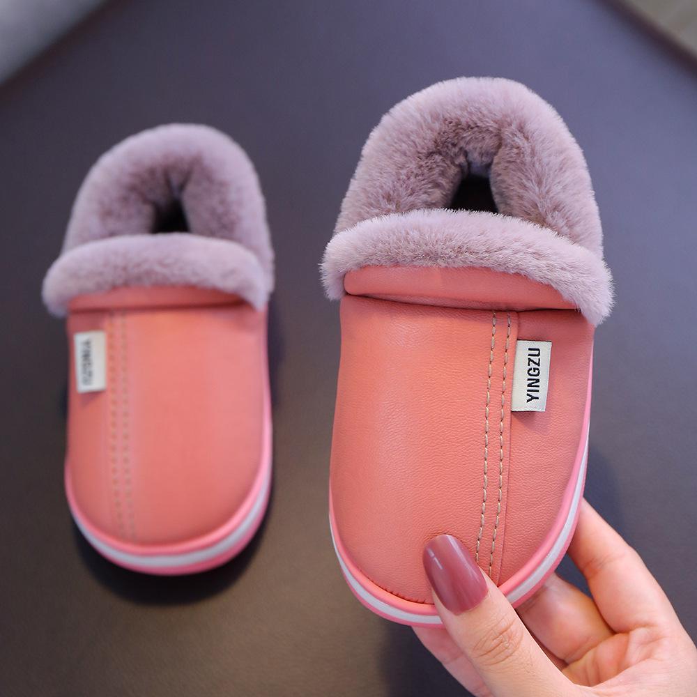 Winter Children Warm Shoes For Boy Girl Cotton Slippers PU Leather Baby Kid Indoor Cotton Shoes Fashion Home Hairy Casual Shoes