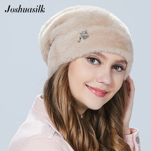 Joshuasilk winter woman hat Faux fur and angora rabbits Soft and delicate Pendant decoration fashion For Girls