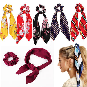 Floral Satin Scrunchies Women Elastic Hair Bands Ties Scarf Woman Scrunchy Hairbands Turban Head Wrap Hair Accessories Headwear