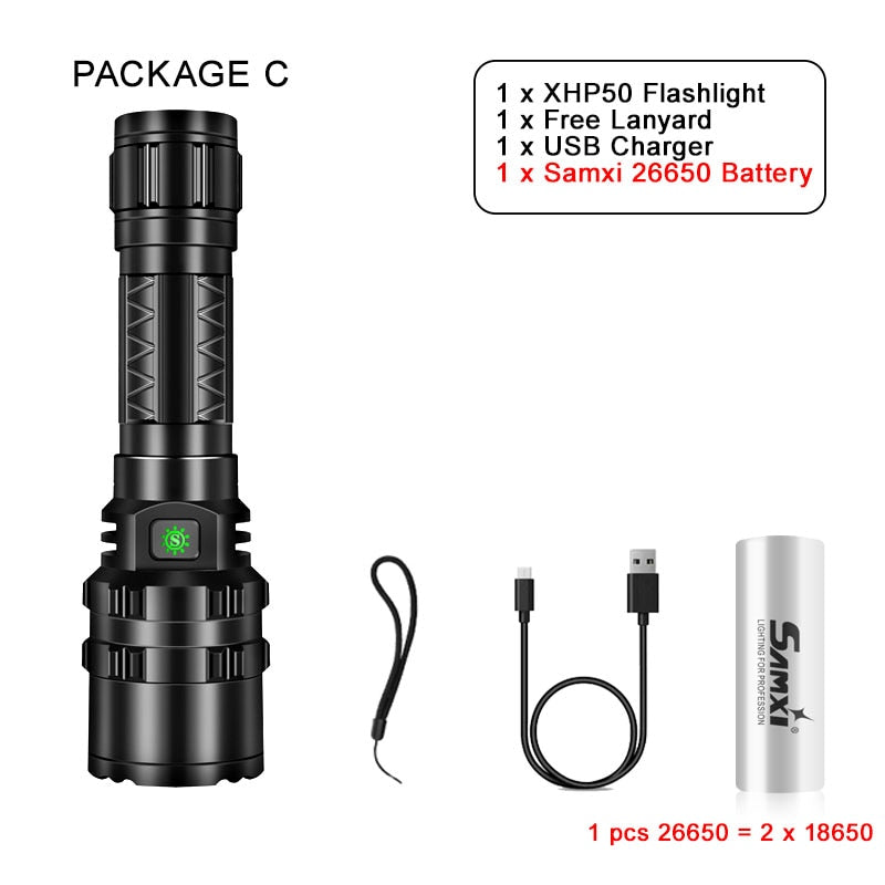Powerful Flashlight High Power Rechargeable LED Lamp Self Defense Shocker Lantern Bike Light Tactical Torch By 18650 Battery