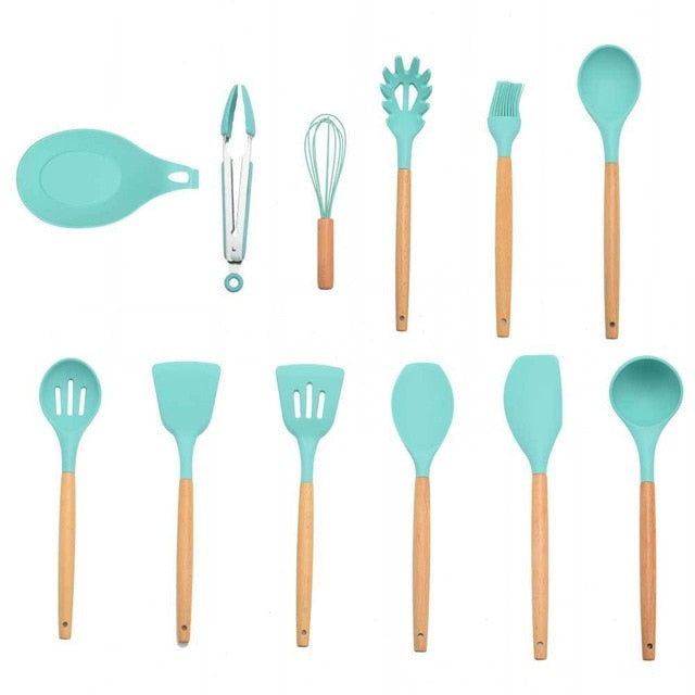 Silicone Kitchenware Cooking Utensils Set Heat Resistant Kitchen Non-Stick Cooking Utensils Baking Tools With Storage Box Tools