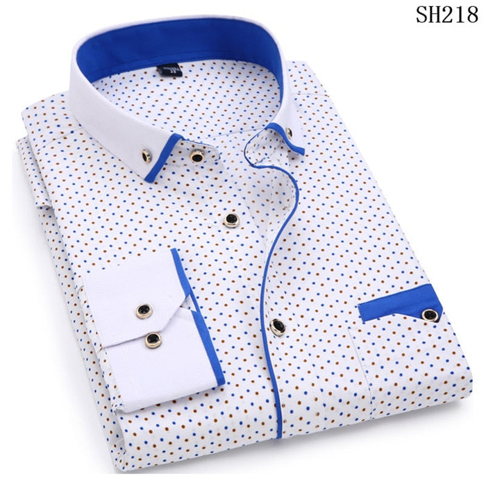 Fashion Print Casual Men Long Sleeve Shirt Stitching Fashion Pocket Design Fabric Soft Comfortable Men Dress Slim Fit Style 8XL