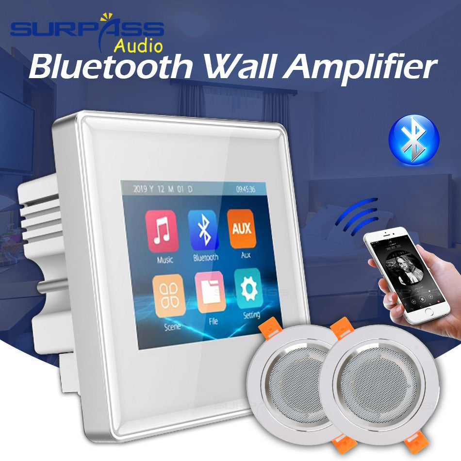 Surpass Audio Background Music In Wall Amplifiers TF/AUX IN Music Player, Bluetooth Digital Stereo Amplifier With Roof Speakers