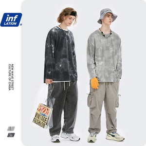 INFLATION Tie Dyed Long Sleeve T-shirt For Men Streetwear 2020 Autumn Loose Hip Hop T-shirt Men Cotton Oversized T-shirt 1904W