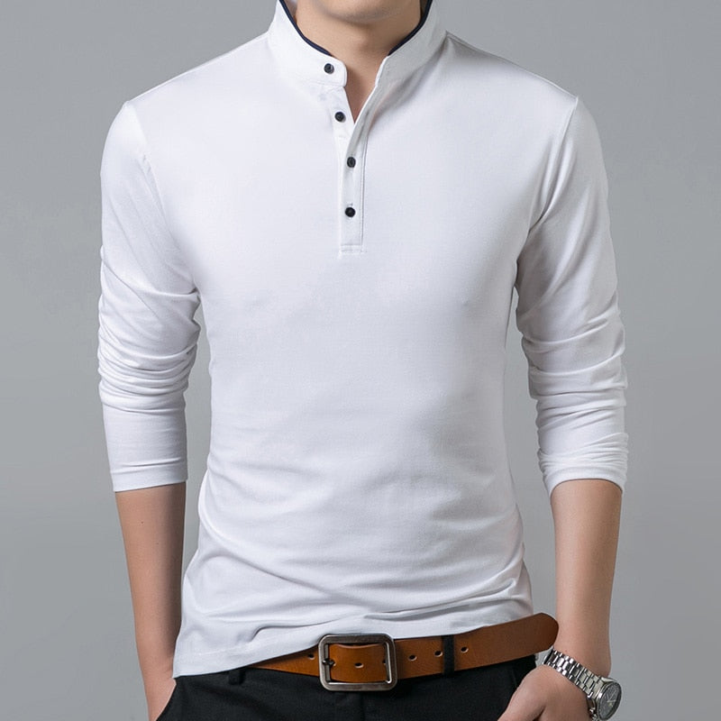 Hot Sale 2020 Spring Mens Tshirt Long Sleeve Stand Basic Solid Blouse Tee Shirt Top Casual Cotton T-shirt Men Undershirt