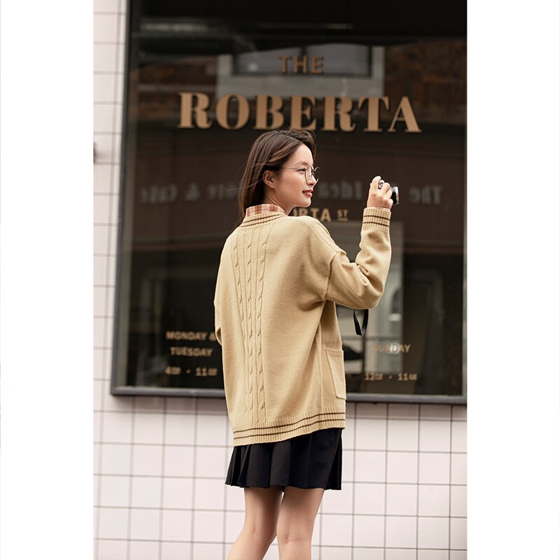 INMAN 2020 Autumn Winter New Arrival Deep V-stripe Rib Pocket Long Sleeve Knit literature Cardigan Sweater
