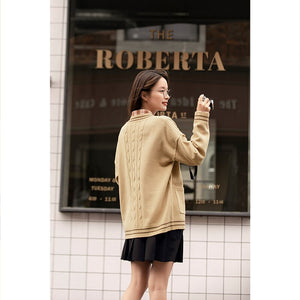INMAN 2020 Autumn Winter New Arrival Deep V-stripe Rib Pocket Long Sleeve Knit literature Cardigan Sweater