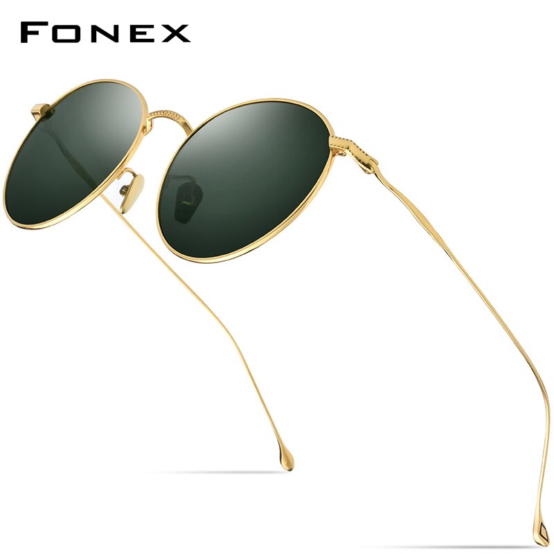 FONEX Pure Titanium Sunglasses Men Vintage Small Round Polarized Sun Glasses for Women 2019 Retro High Quality UV400 Shades 8508