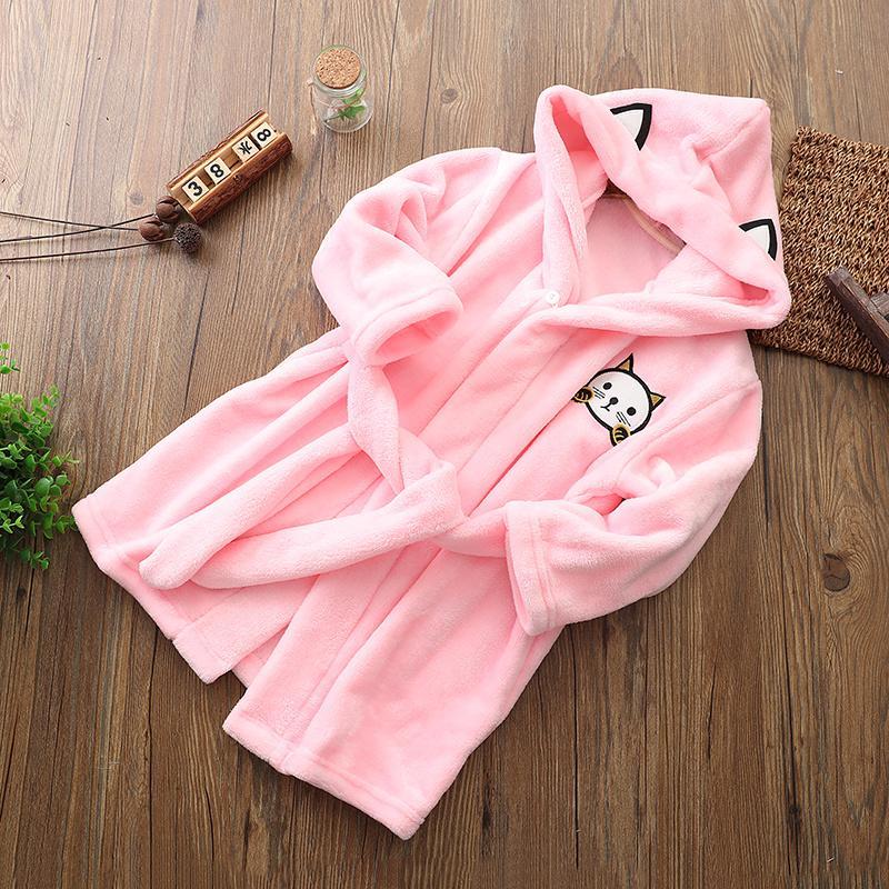 Flannel Thick Lovely Baby Girls Cartoon Hooded Bathrobe Child Toddler Bathing Towel Robe Cute Winter Baby Clothing Sleepwear