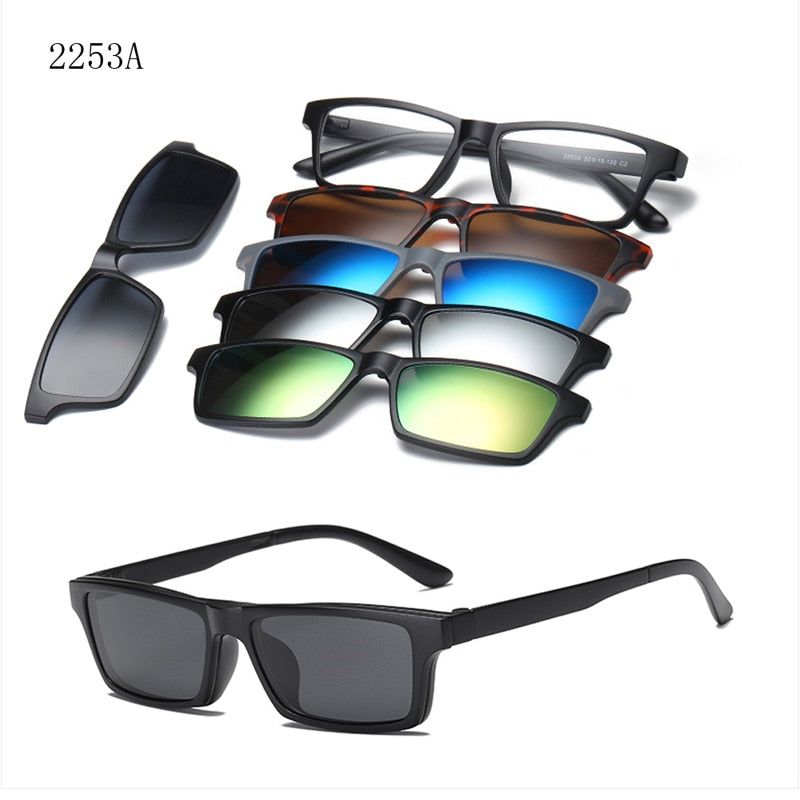 6 In 1 Custom Men Women Polarized Optical Magnetic Sunglasses Clip Magnet Clip on Sunglasses Polaroid Clip on Sun Glasses Frame