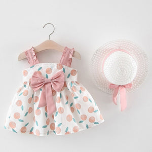 Melario Baby Girls Dresses With Hat 2pcs Clothes Sets Kids Clothes Baby Sleeveless Birthday Party Princess Dress Print Floral