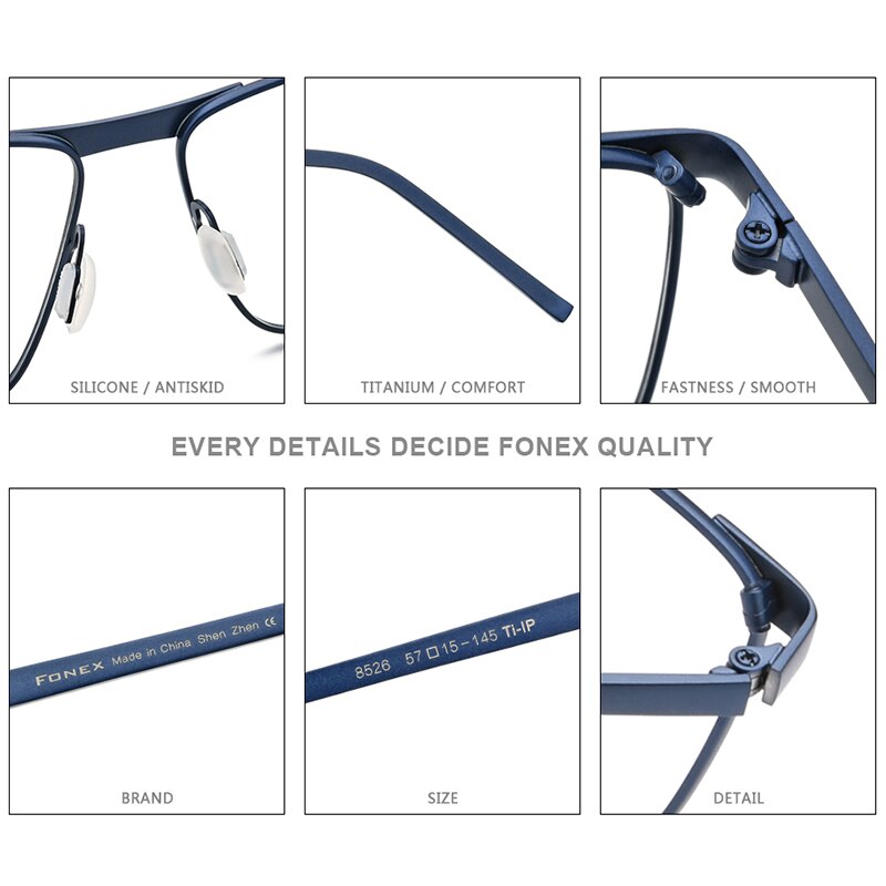 FONEX Pure Titanium Glasses Frame Men 2020 Prescription Eye Glasses for Men Square Eyeglasses Myopia Optical Frame Eyewear 8526